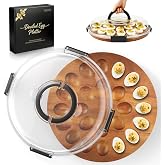 Renmxj Deviled Egg Containers with Lid, Acacia Wooden Base with 24 Slots | Portable Deviled Egg Platter Carrier Holder Trays, Elegant appearance, Strong Durability, for Party and Home Kitchen