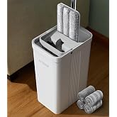 JOYMOOP Flat Mop System, Microfiber Mop and Bucket Set, White, Commercial &amp; Household Use, Hardwood Floor &amp; Wall Cleaning Mop with Long Handle, 4 Microfiber Pads