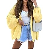 SHENHE Women's Oversized Cardigan Sweater Lantern Sleeve Open Front Fall Slouchy Cardigan