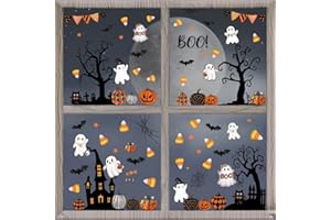 CROWNED BEAUTY Halloween Static Window Clings Water Sprayed Stickers, 9 Sheets 86 PCS Reusable Removable Ghosts Glass Decals Stickers for Indoor Outdoor Home School Office Party Decorations