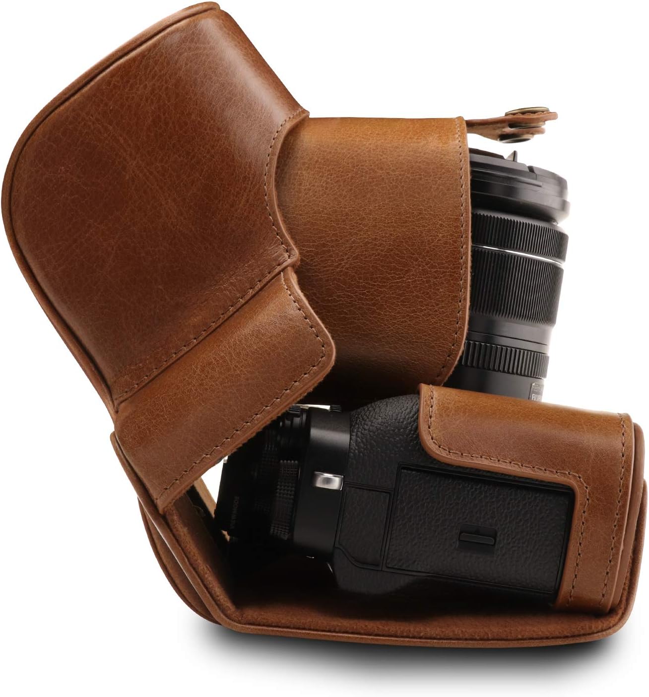 MegaGear MG1551 Ever Ready Genuine Leather Camera Case for Fujifilm X-T3 (XF23mm - XF56mm & 18-55mm Lens) - Brown - Image 4