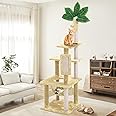 TSCOMON 61" Large Cat Tree Tower for Indoor Cats with DIY Green Leaves Scratching Post Multi Soft Hang Ball Plush Cat House Furniture 360° Rotating Cat Scratch Board with Hammock, Square Beige