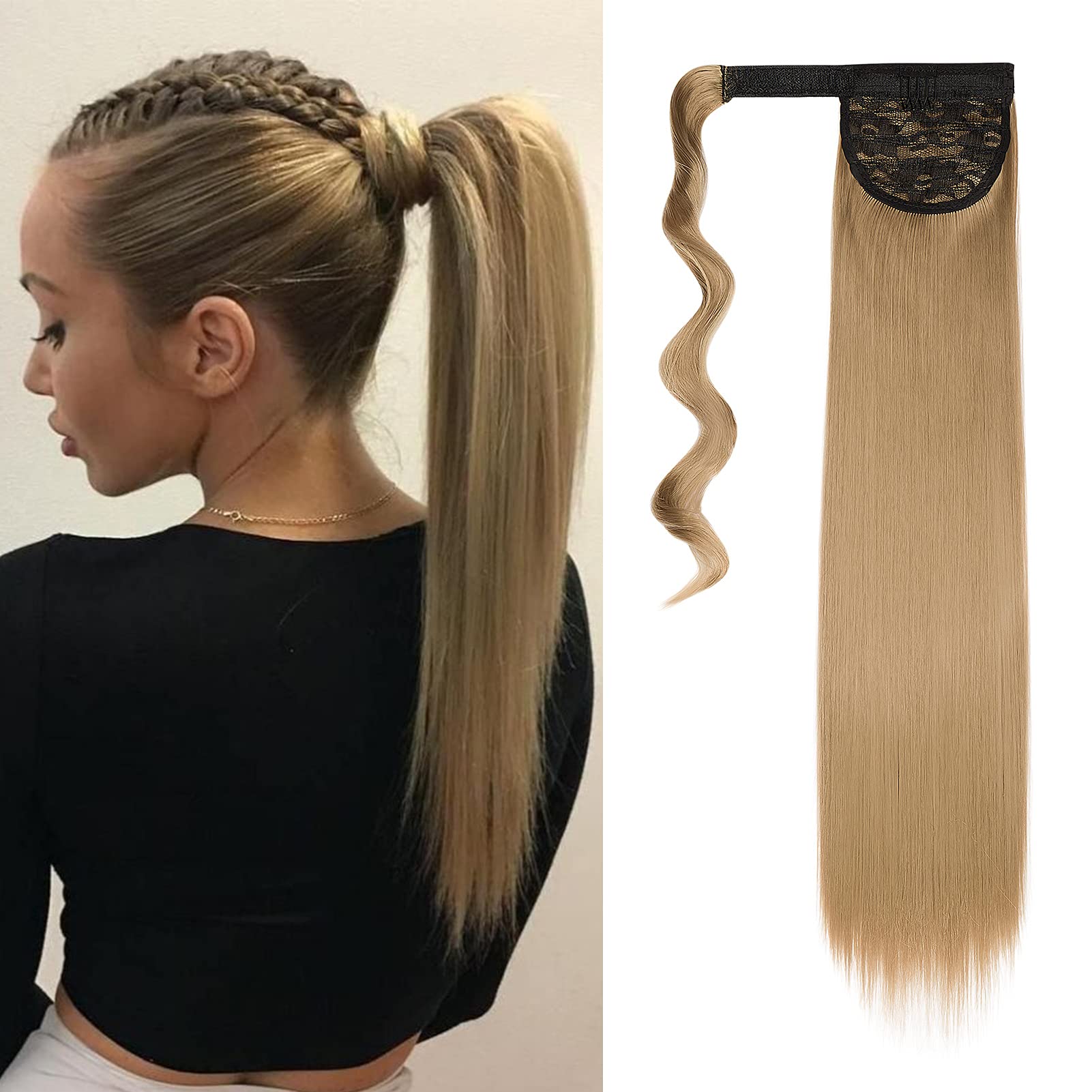 Cybelleza Ponytail Hair Extension Straight Wrap Around Pony Tail Clip in Hair Extensions Hairpiece Synthetic Long for Women (Dirty Blonde) — image 1