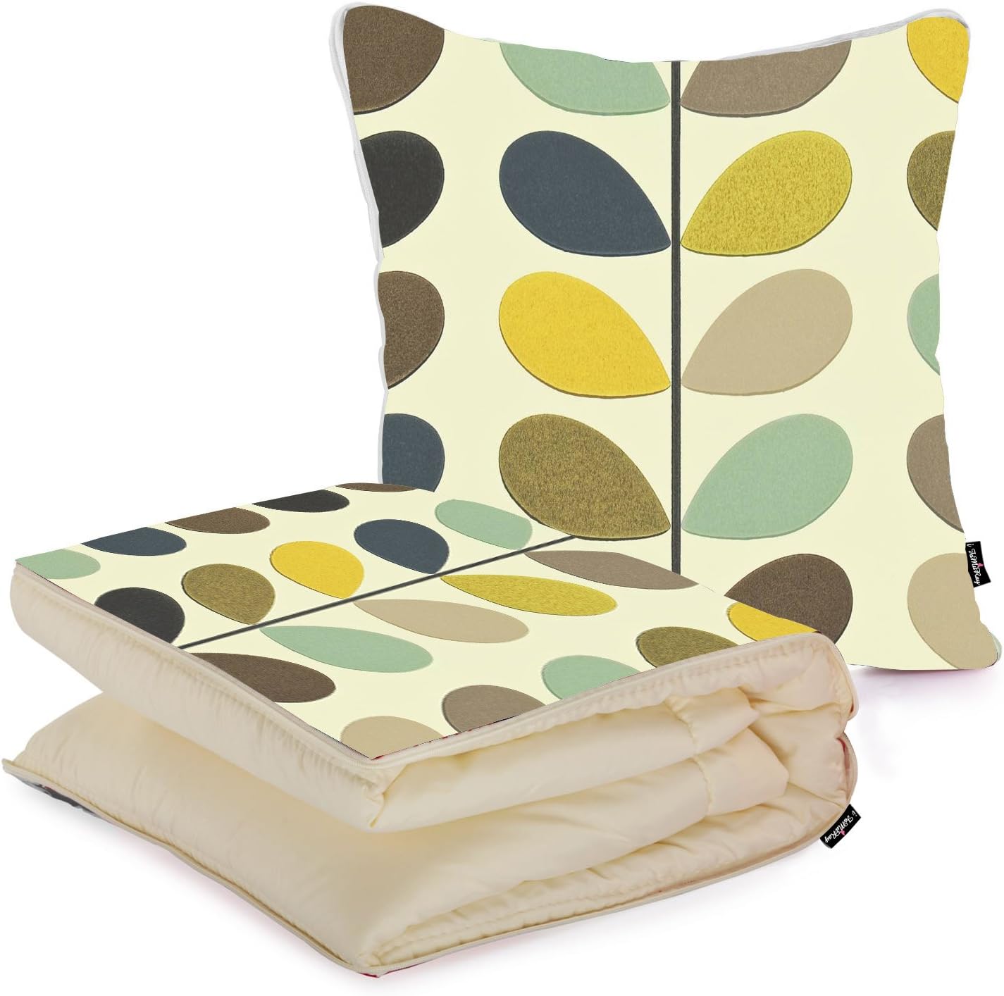 i FaMuRay Custom Car Travel Square Pillow with Blanket 2 in 1, Orla Kiely Behang Multi Stem Seagreen