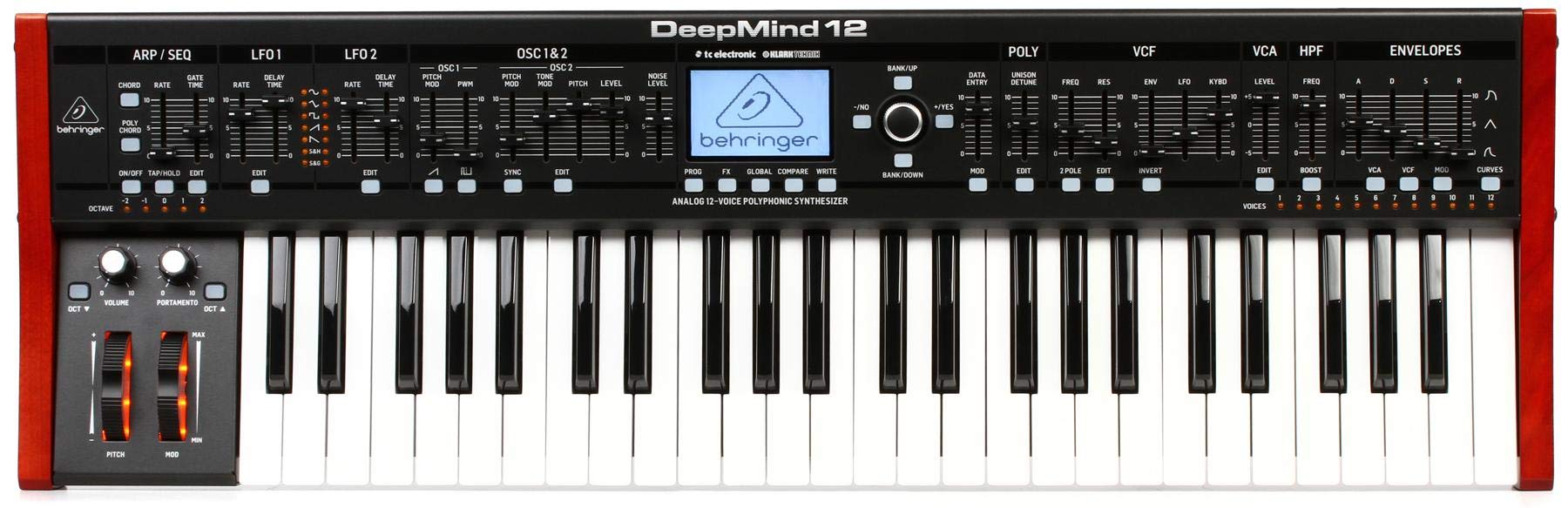 Behringer DEEPMIND 12 True Analog 12-Voice Polyphonic Synthesizer, 4 FX Engines, 2 OSCs and LFOs per Voice, 3 ADSR Generators, 8 Channel Modulation Matrix, 32-Step Control Sequencer, Remote control