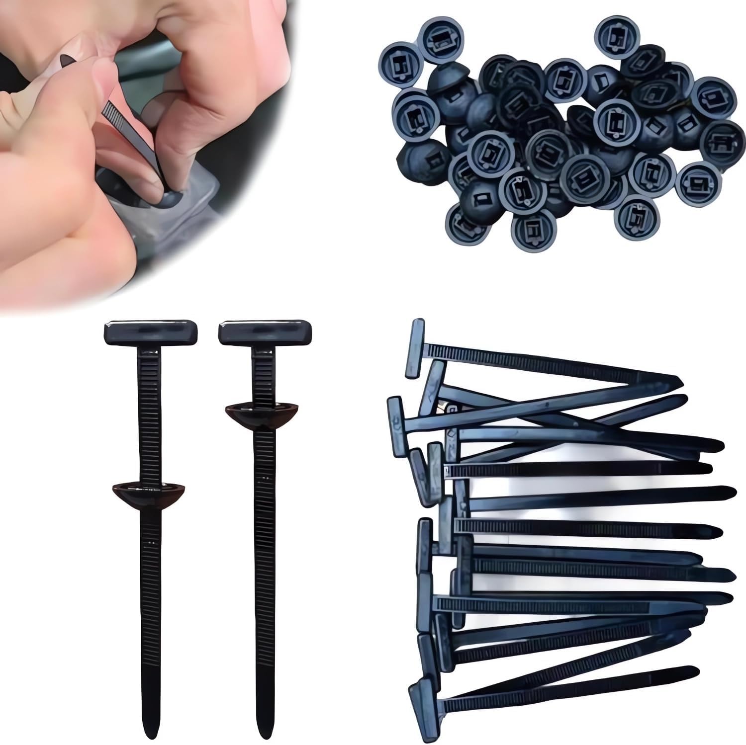 Photo 1 of 100PCS Nylon Universal Cable Tie Buckle – Heavy Duty Self-Locking Zip Ties Holder with Pin & Button Design, Plastic Cable Ties Tool Fasteners Car Body, UV Resistant Zipties for Car Daily Auto Fixing