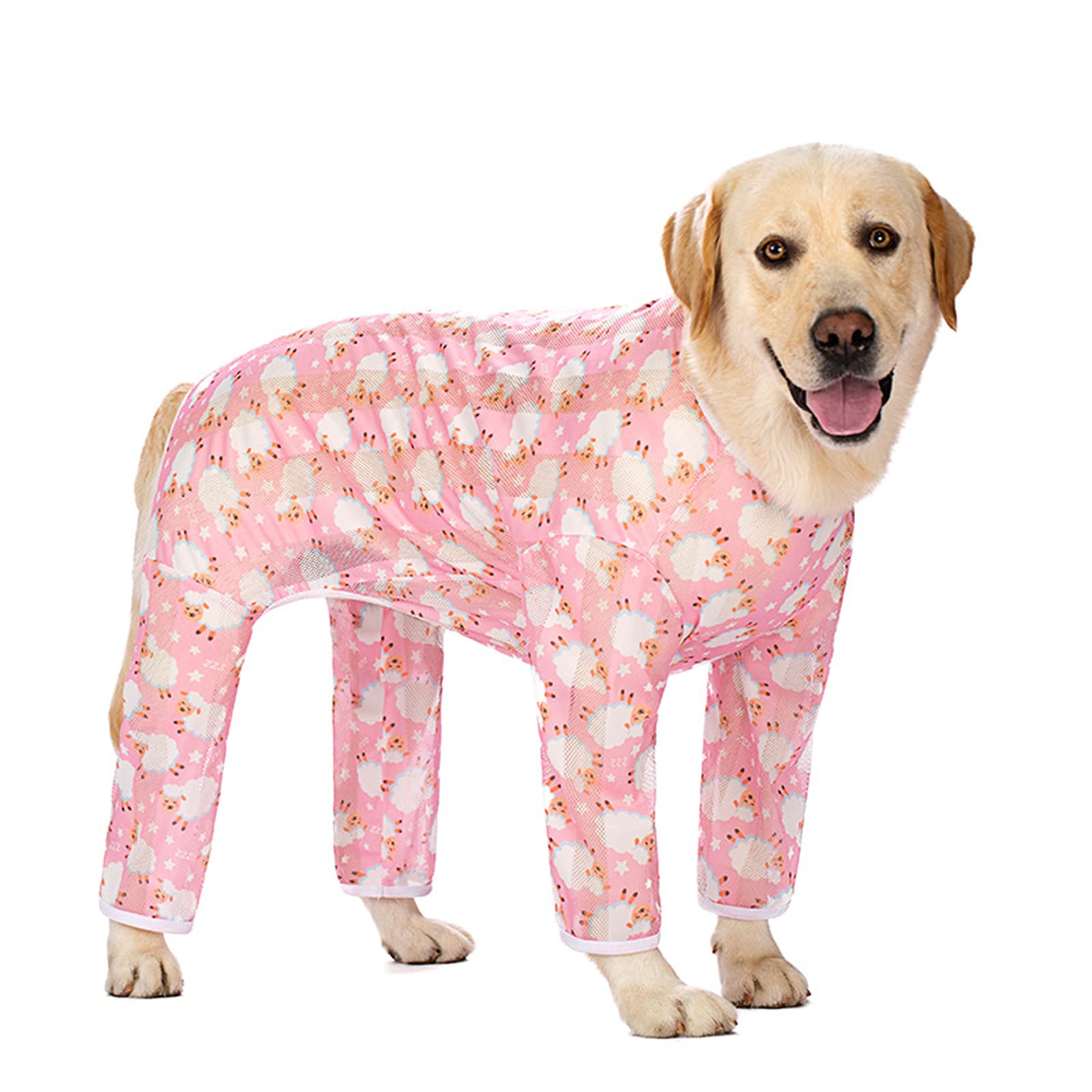 Dog Cooling Clothes, Breathable Mesh Pajamas for Dogs, Sunscreen Four-Legged Jumpsuit Costumes for Medium and Large Dogs Indoor Outdoor (5XL, Pink Sheep)