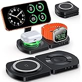 EGV Wireless Charger for iPhone, 3-in-1 Magnetic Charging Station for Apple, MagSafe Charger Stand for iPhone 17 Air 16 15 14 13 12 Series, Airpods Pro, Apple Watch Ultra, Foldable, No Adapter, Black