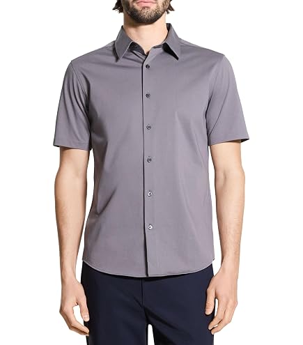 Theory Men's Structure Knit Irving Short Sleeve Shirt, Eclipse, M