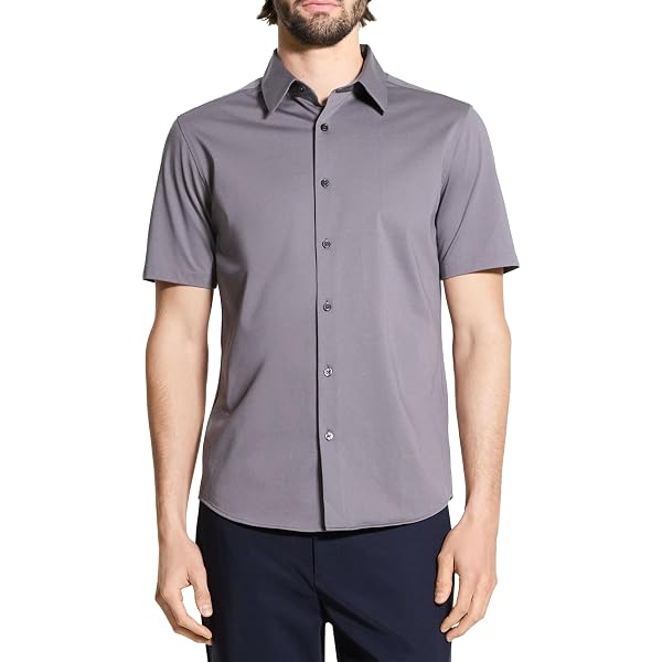 Theory Men's Structure Knit Irving Short Sleeve Shirt, White, S