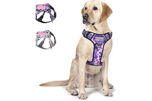 BUMBIN Tactical Dog Harness for Large Dogs No Pull, Famous TIK Tok No Pull Dog Harness, Fit Smart Reflective Pet Walking Harness for Training, Adjustable Dog Vest Harness with Handle Purple Camo L