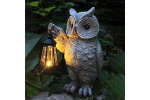 GUANFU Garden Statues, owl Outdoor Figurines Decorated with Solar Lights, Unique Christmas Birthday Gifts for Moms, Grandmas, Women, Wives, Sisters (Grey Owl1)