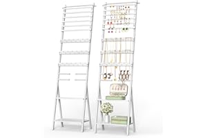 Jewelry Stand Organizer White Large Jewelry Organizer Stand with Earring, Necklace, Bracelet & Watch Holder Tall Jewelry Armo