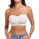 WOWENY Women's Strapless Bras Non-Slip Silicone Seamless Bandeau Bra with Support Wireless Padded Bralette Tube Top Bra