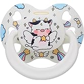 Cute Adult Size Pacifier for Anxiety: Angel Cow Soft Silicone Heart Shaped Paci for Stress Relief and Autism - Bigshield Binky for Sleep Gag Gift with Case White