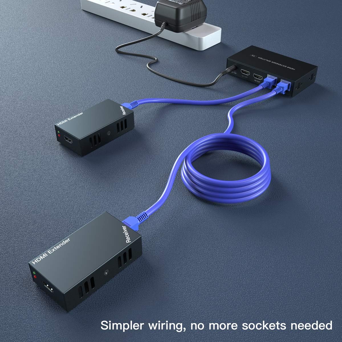 HDMI Extender 1 to 2 Splitter Transmit 1080p HD Video Over 50m/165ft Ethernet Cat5e/6 with 2 HDMI Local Output, Works with Computer/Camera/Projector/TV: Home Audio & Theater