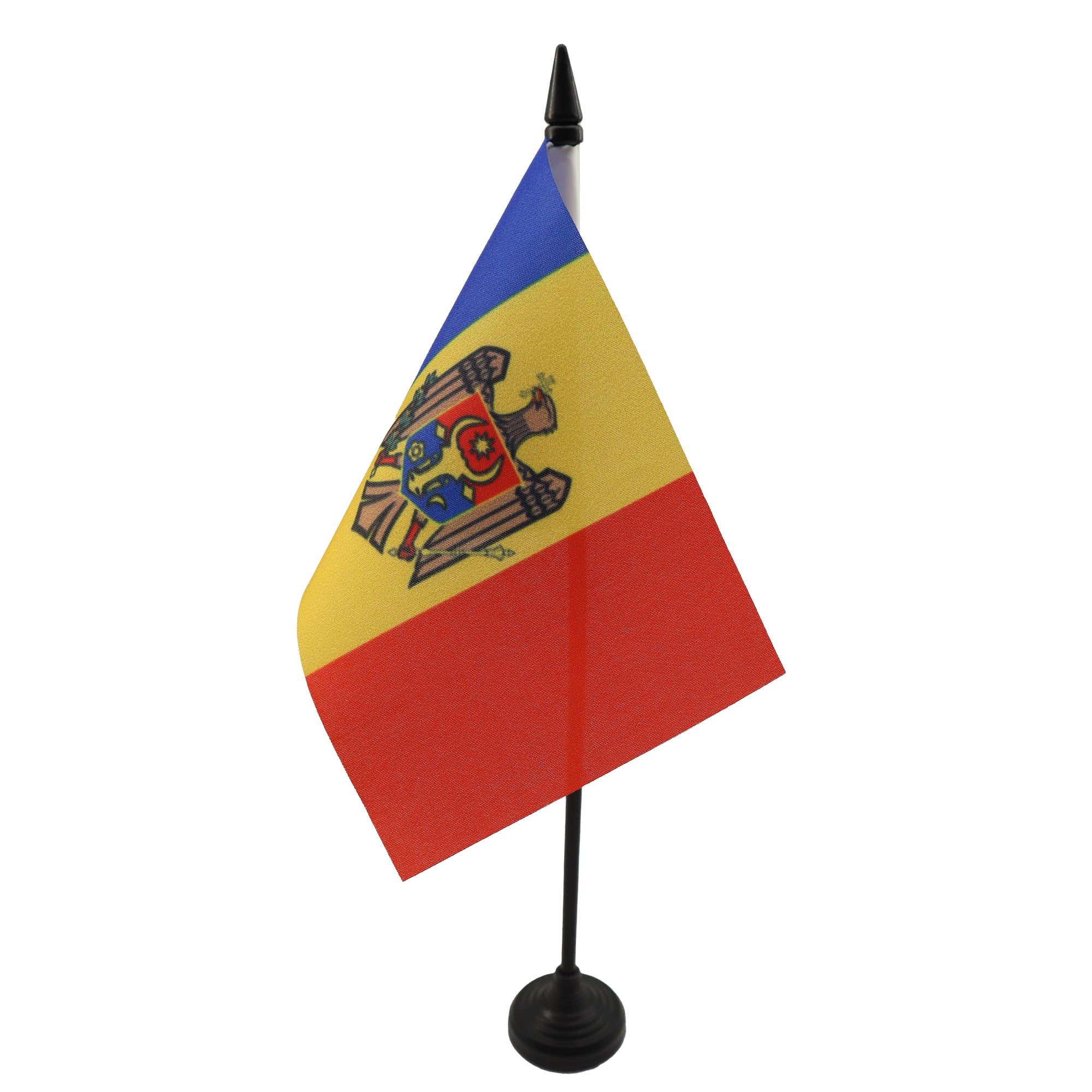 AZ FLAG - Moldova Table Flag 4'' x 6'' - Moldovan Office Mini Banner 100% Polyester 15 x 10 cm - Mini Desk Flag with 10'' Pole and Black Plastic Base — image 1