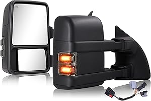 SANOOER Tow Mirrors Compatible With 1999-2016 Ford F250 F350 F450 F550 Super Duty Truck Power Heated Manual telescoping&folding Pair LED Turn Signal Smoke