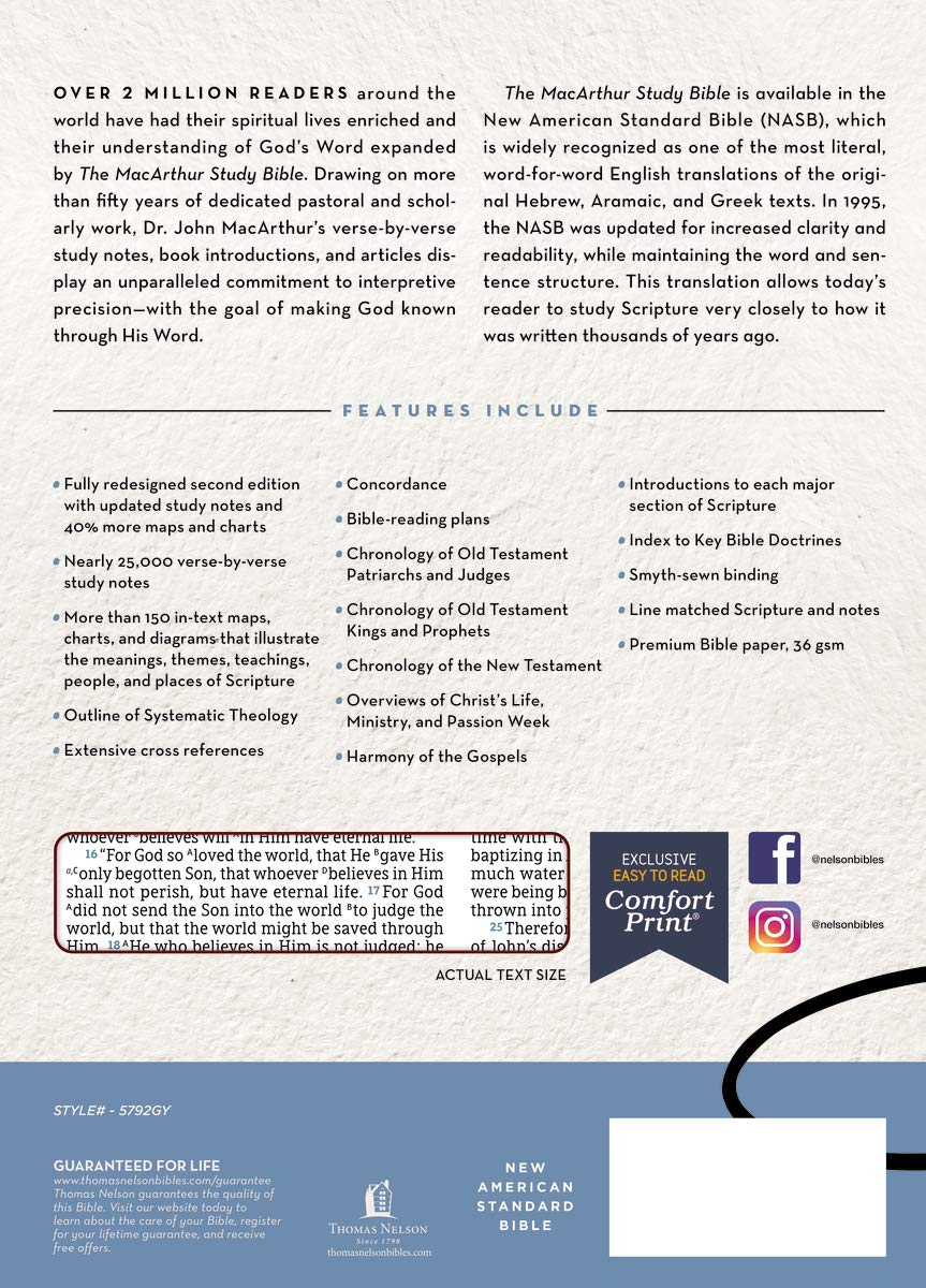 NASB, MacArthur Study Bible, 2nd Edition, Hardcover, Gray, Comfort Print: Unleashing God's Truth One Verse at a Time NASB, MacArthur Study Bible, 2nd Edition, Hardcover, Gray, Comfort Print: Unleashing God's Truth One Verse at a Time Hardcover Paperback