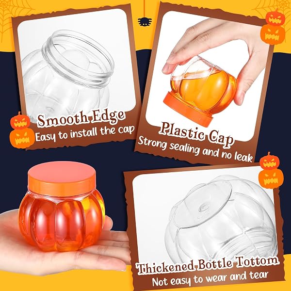 HSEI 50 PCS 5 OZ/ 150 ML PLASTIC PUMPKIN CANDY JARS HALLOWEEN LARGE CANDY BOWL FALL THANKSGIVING JAR WITH LIDS PLASTIC PUMPKIN CONTAINERS FOR HALLOWEEN PARTY DECORATION (HOT PINK,BLACK)