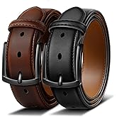 BULLIANT Men Belt 2Pack-Leather Belt 7Holes Comfortable For Men's Dress Casual Jeans 1 3/8"
