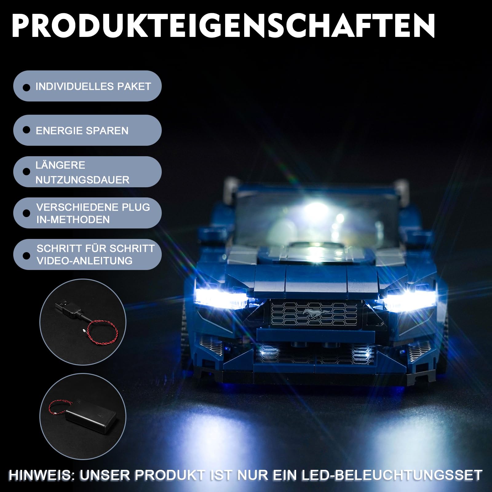 Led Licht Set für Lego Speed Champions Ford Mustang Dark Horse Sportwagen (Kein Lego), Dekorationsbeleuchtungsset für Lego 76920 Ford Mustang Dark Horse Sports Car Kreative Spielzeug 5