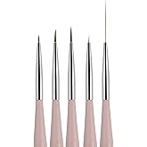 Beaute Galleria 5 Pieces Nail Art Brush Set with Liners (4mm, 7mm, 9mm) Striping Brushes (5mm, 25mm), for Thin Fine Line Draw