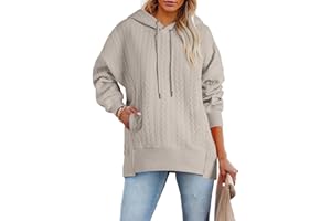 AlvaQ Womens Oversized Hoodies Fall Winter Casual Quilted Long Sleeve Drawstring Hooded Pocketed Sweatshirts Pullover Top