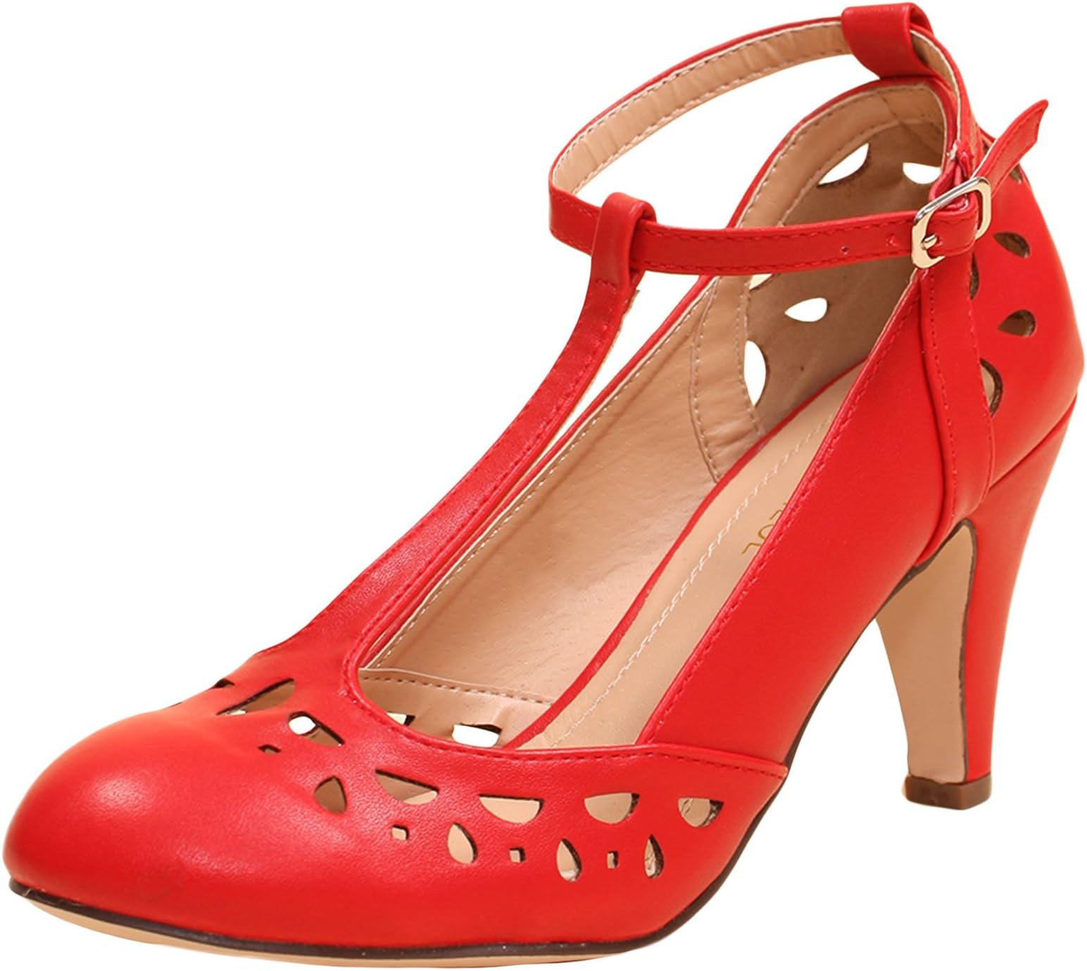 Sidecca Retro Vintage Inspired Cutout T-Strap Mary Jane Heel Pump