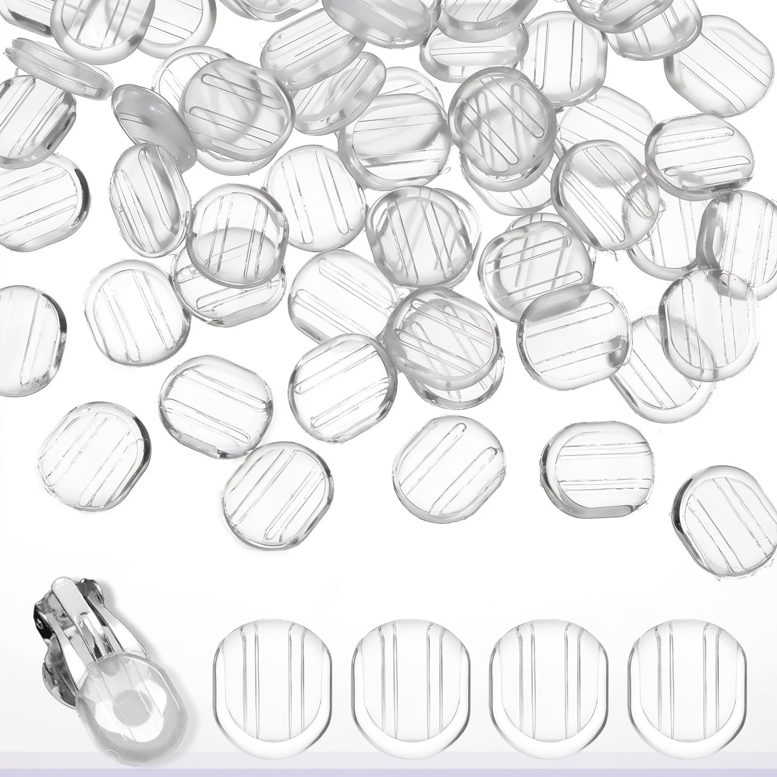View 1 of 100 Pieces Earring Pads Silicone for Clip on Earrings Clear Silicone Clip-on Earring Backs Comfort Clip-On Earrings Cushions,Clear