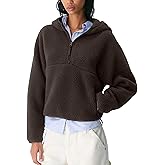 Bnigung Fleece Pullover Women Long Sleeve Half Zip Sherpa Hooded Sweatshirts Warm Teddy Fall Fuzzy Jacket with Pockets