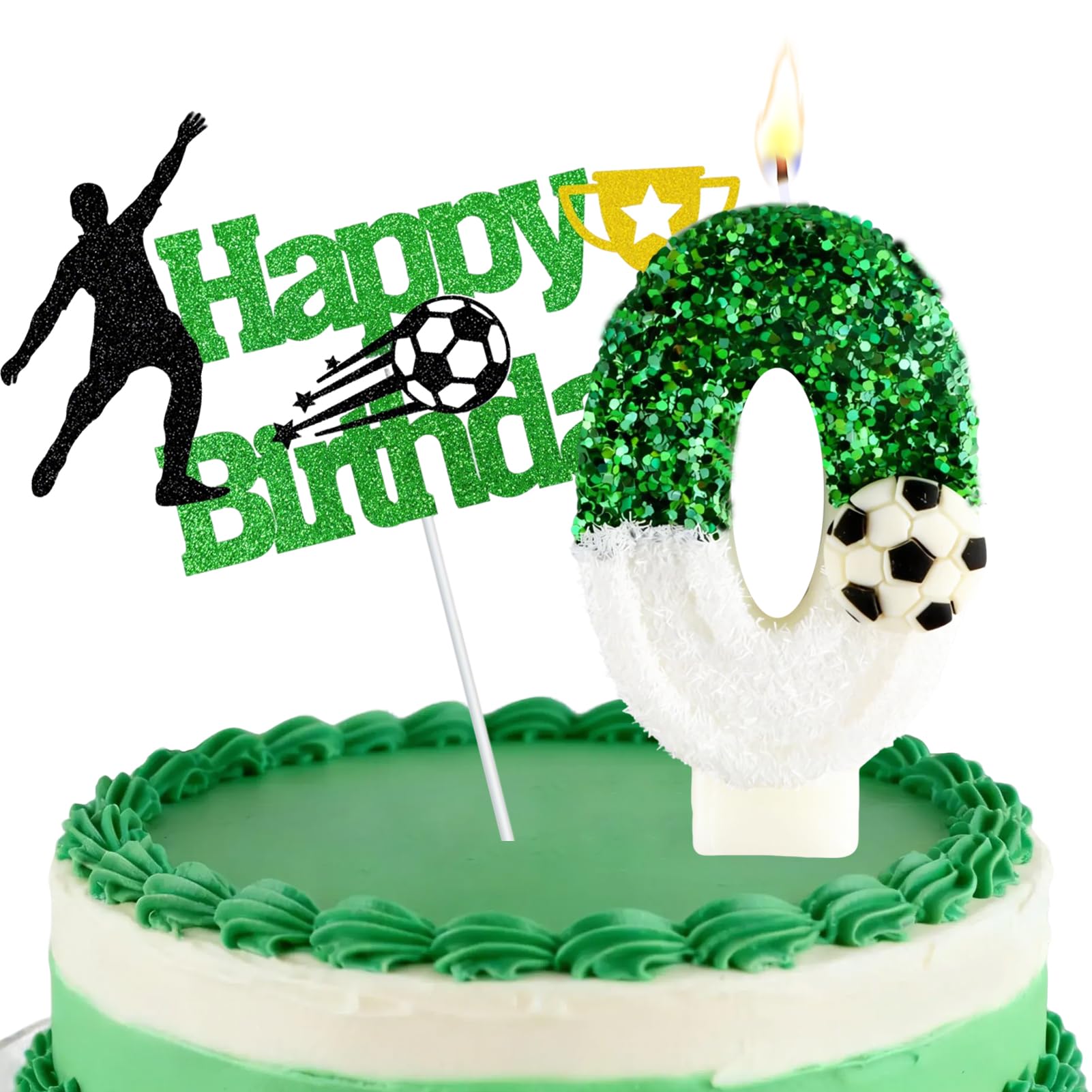 Football Number Candles, Birthday Candles for Cake, Cake Candles with Greeting Card for Birthday Party Wedding Anniversary Celebrations(0 Candle,Green&White)