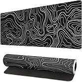 Extended Gaming Mouse Pad, Large Gaming Mouse Waterproof with Stitched Edges, Non-Slip Desktop Pad for Home and Office, Level Up Your 31.5x11.8 Inch… (Black Topographic)