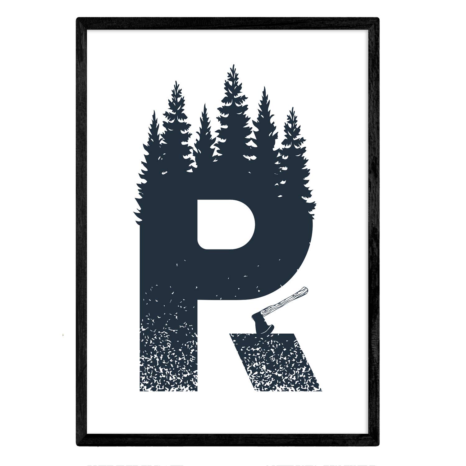 Nacnic Letter R with forest and mountains ax. Naturaleza.Posters of letters with design. A3 size unframed — image 1