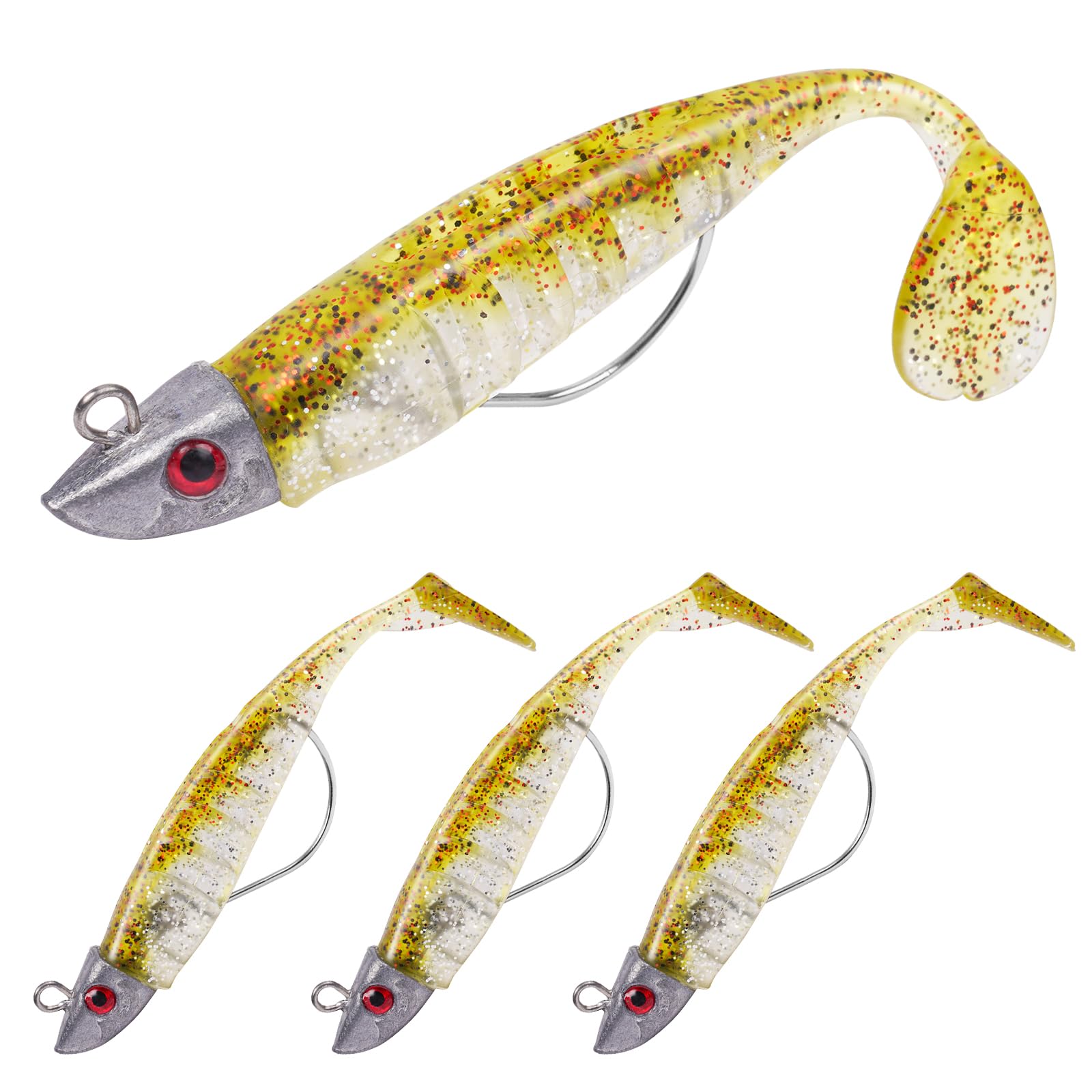 HOTUT Soft Fishing Lures Kit, Fishing Hook Easy Catch Pre-Rigged Soft Lures, Silicone Swimbait Artificial Bait, Ultra Realistic Shape and Action for Predator Fishing - Pike, Zander, Perch, Bass, Trout