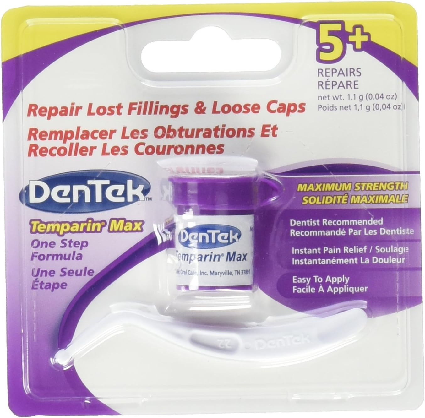 Temparin Max Dentek Lost Filling and Loose Cap Repair, One Step Instant Pain Relief, 5 Plus 0.04 oz, Pack of 2 : Beauty