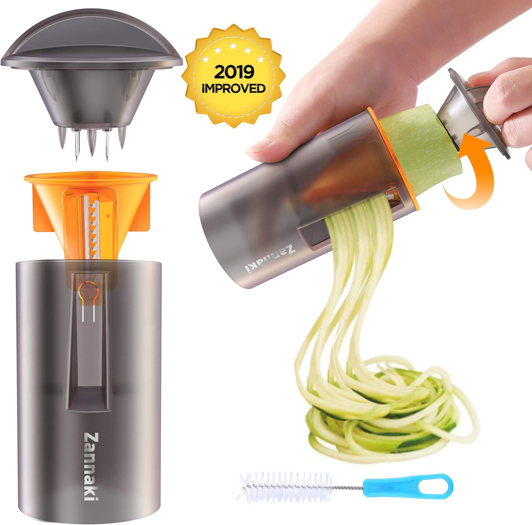 Handheld Spiral Slicer(2nd Generation) - FDA Certified & All-Round Protection Detachable Clear Heavy Duty Compact Veggie Spiral Cutter,Easy-Use Vegetable Zucchini Pasta Spaghetti Maker