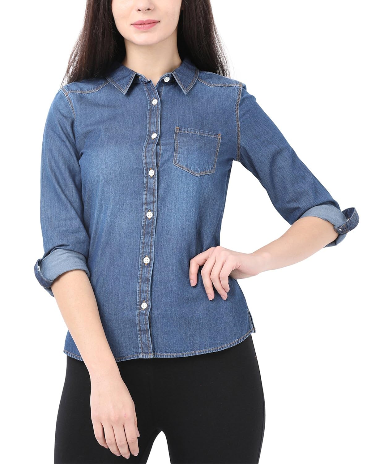 alibi solid blue shirt for women