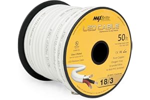 MAXBRITE 50ft.18AWG Low Voltage LED Cable 3 Conductor White Sleeve in-Wall Speaker Wire UL Class 2 Certified