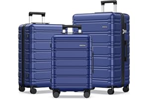 BEOW Luggage Sets 3 Piece Hardside Expandable Suitcase Set with Spinner Wheels Durable Lightweight Luggage with TSA Lock Explosion-Proof Zipper (Deep Blue)