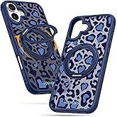 Uppuppy for iPhone 16 Plus Case - Compatible with MagSafe for Women Girls Bulit-in 360° Rotatable Magnetic Ring Holder Kickstand Cute Aesthetic Blue Cheetah Print Design for Apple 16 Plus