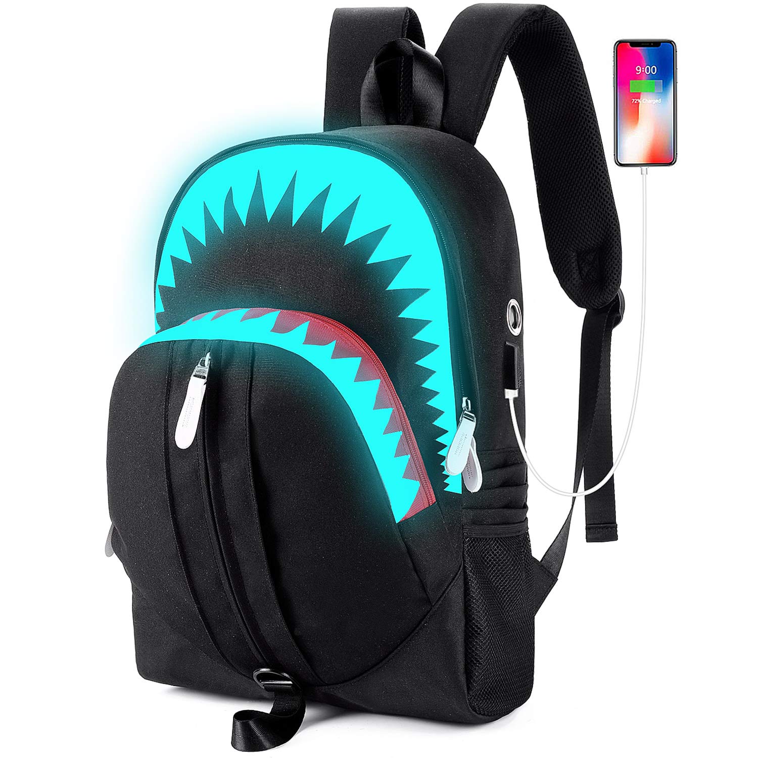 Shark Backpack for Boys, Cool School Bags for Kids Backpacks-Glow