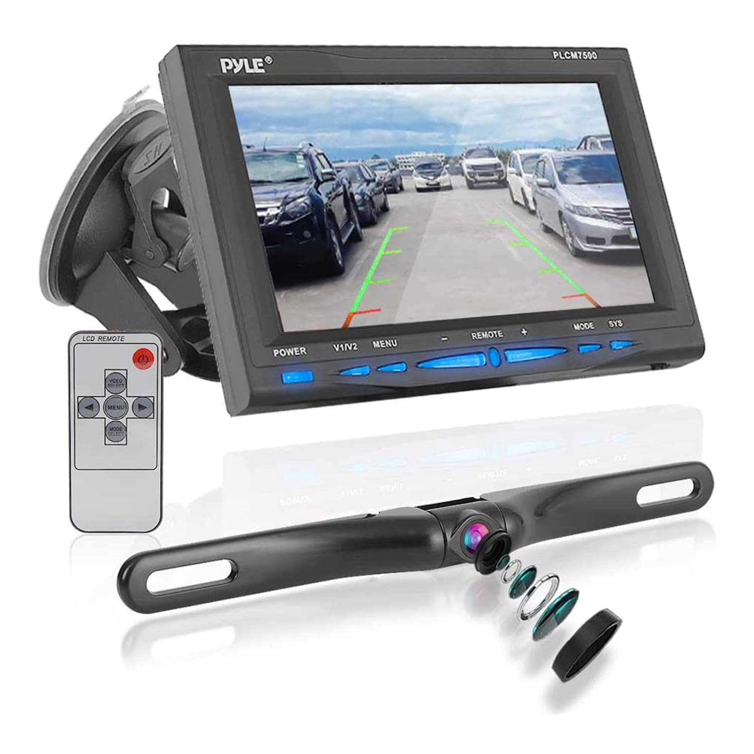 Pyle PLCM7500 7 inch Window Suction Mount TFT/LCD Video Monitor with Universal Mount Rearview Backup Color Camera and Distance Scale Line