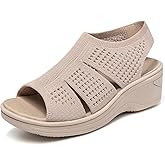KOIMED Women's Comfortable Platform Walking Sandals With Memory Foam Open Toe Lightweight Breathable Soft Mesh Washable For Summer Travel Casual Beach Outdoor Sport