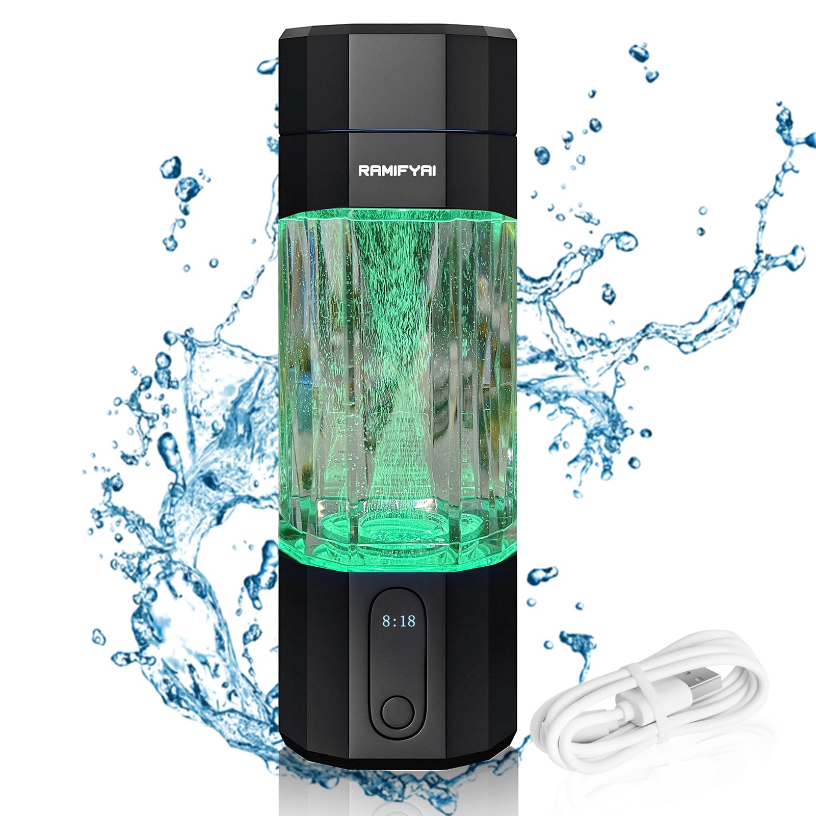 Photo 1 of New Upgrade 10000PPB Hydrogen Water Bottle SPE/PEM Technology Seven Colorful Light Double Anti-Slip and Leak-Proof Hydrogen Water Generator with LCD Display Pressure Relief Valve (H60-Upgrade-Black)