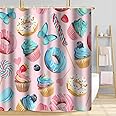 TPMDFC Sweets Shower Curtain, 72x72inch, Cupcake Donut Bathroom Shower Curtains, Dessert Food Theme Kids Girls Bathroom Curtains Decor Set with 12 Hooks YLOKTP0482