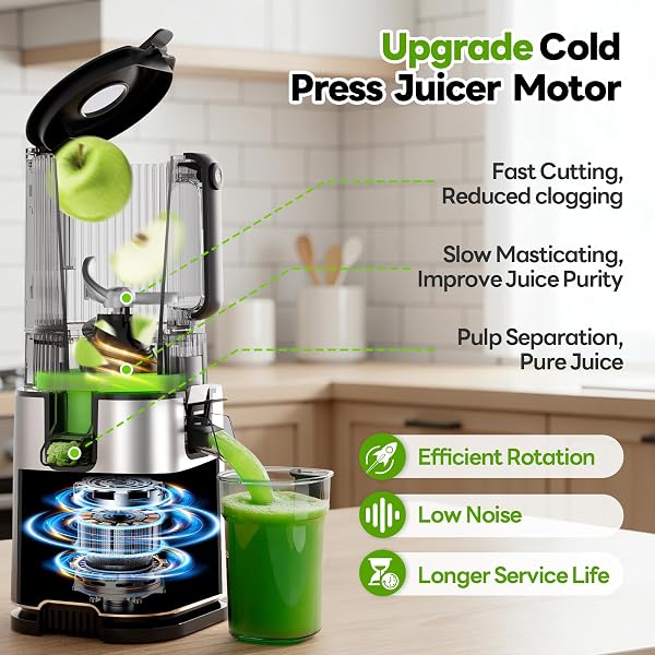ECOSELF JUICER MACHINES WITH 3 FILTERS (FOR JUICE/SORBET/NUT MILK), SLOW MASTICATING JUICER WITH 6.0″ WIDE MOUTH HOPPER FOR VEGETABLES & FRUITS, SELF FEEDING, JUICER FOR FAMILY PARTY, WITH PUSHER