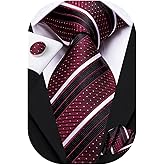Hi-Tie Silk Ties for Men Plaid Paisley Striped Necktie Pocket Square Cufflinks Set Formal Business