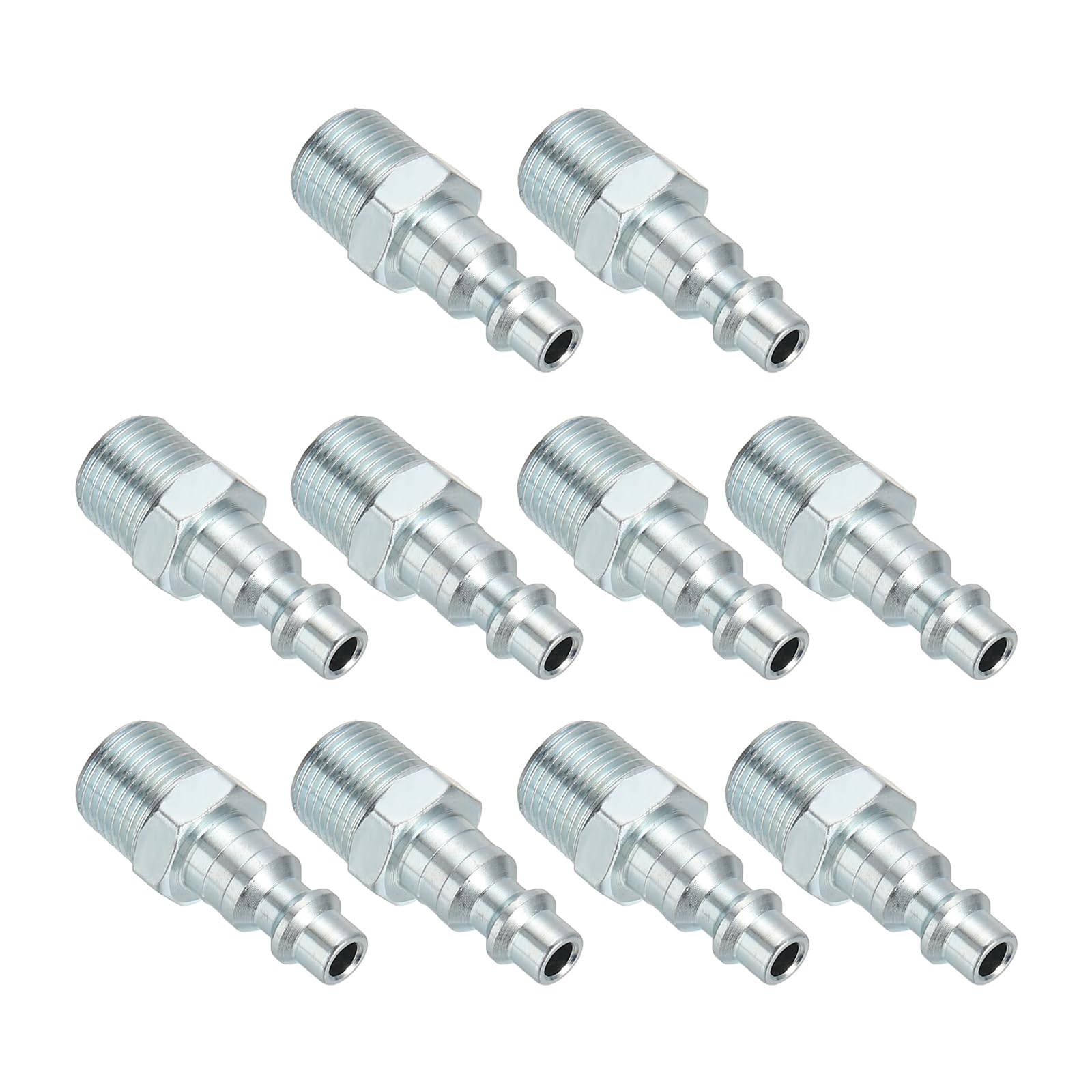 PATIKIL 3/8" Air Fittings Steel, 10Pcs 300PSI Air Male Plug Compressor Connect Fittings for Automotive Industry Air Compressors Mechanical Engineering, Silver