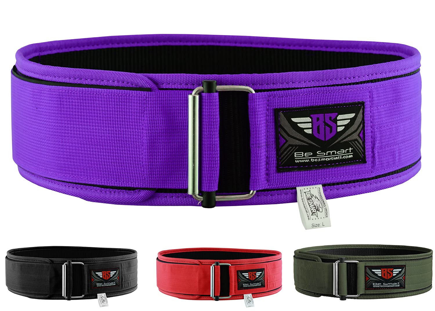 BeSmart Weight Lifting Belt Deadlift Powerlifting belts Self-Locking Double Padded Polyester Back & Core Support CrossFit Weightlifting Equipment for Gym Training Men & Women (Large, Purple)